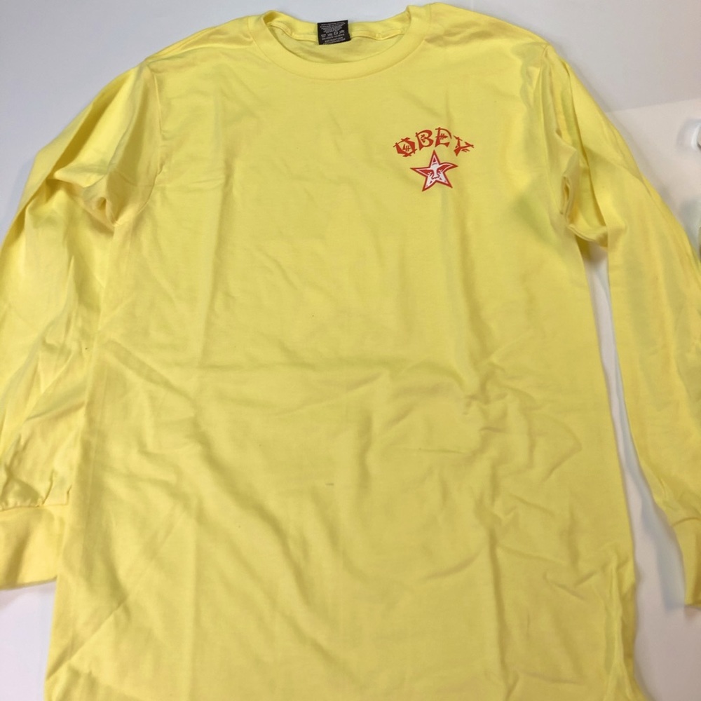 Obey 2 Sided Mens Small Gold Long Sleeve T-Shirt